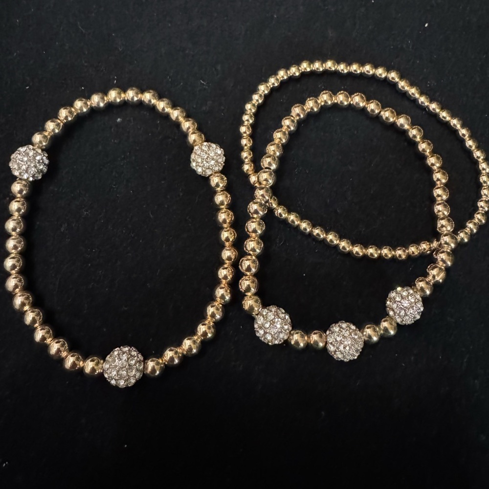 NWOT House of Harlow 1960 Gold Beaded Stretch Bracelet with Crystal Pave Accents